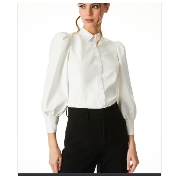 Alice + Olivia Tops - Alice + Olivia NWT NADINE VEGAN LEATHER BUTTON DOWN